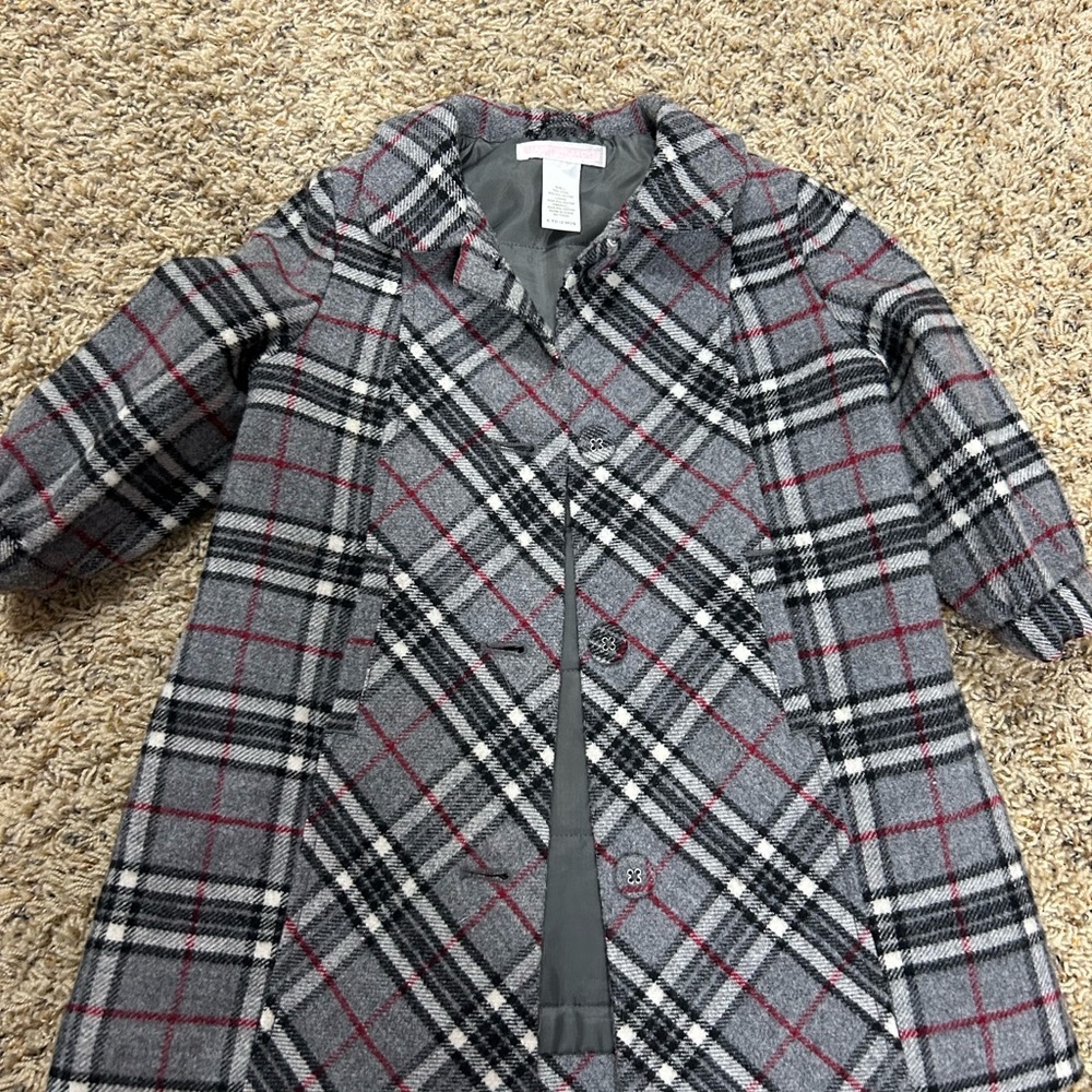 Janie and Jack Gray and Red Plaid Pea Coat